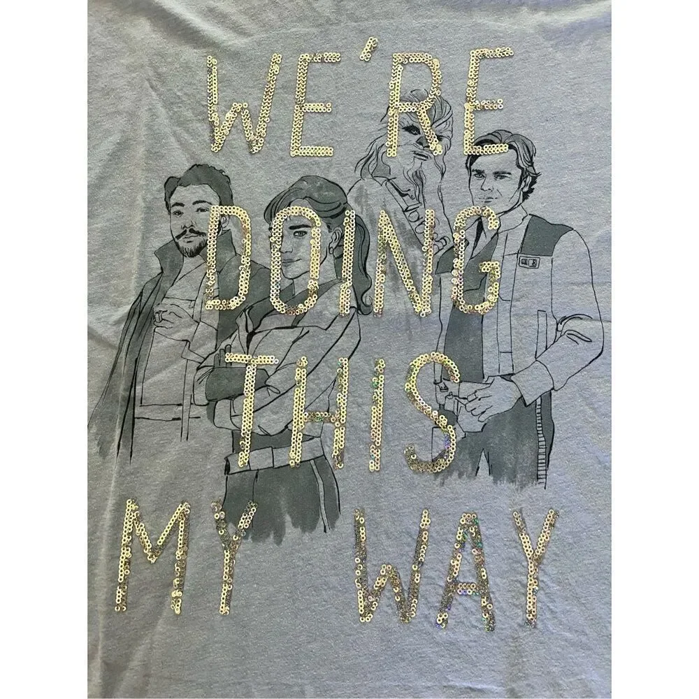 Gap x Star Wars Blue Sequin We’re Doing This My Way Graphic T Shirt Girls L RARE
